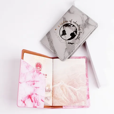 Minimalist PU Leather Passport Holder Marble Pattern Travel Document Wallet Ticket Organizer Case Cover For Women Men