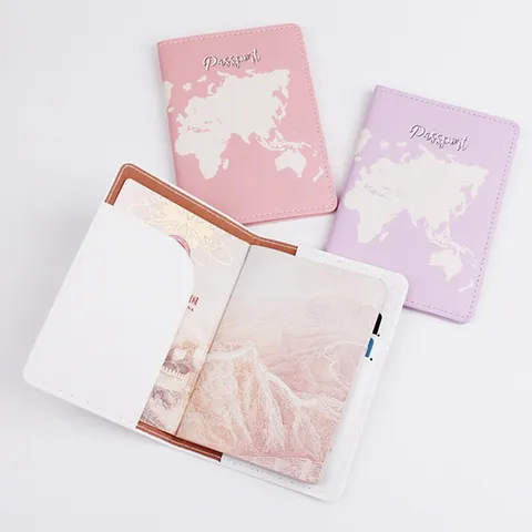 Funda de Pasaporte de Cuero PU Estampado de Moda Cartera de Viaje para Mujer Estuche Organizador de Tarjetas de Identidad para Negocios