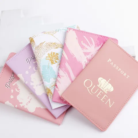 Funda de Pasaporte de Cuero PU Estampado de Moda Cartera de Viaje para Mujer Estuche Organizador de Tarjetas de Identidad para Negocios