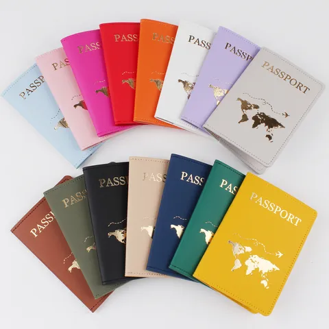 Porta Passaporto in Pelle PU Portafoglio Mappa del Mondo Bronzatura Organizzatore Documenti di Viaggio Custodia Uomo Donna