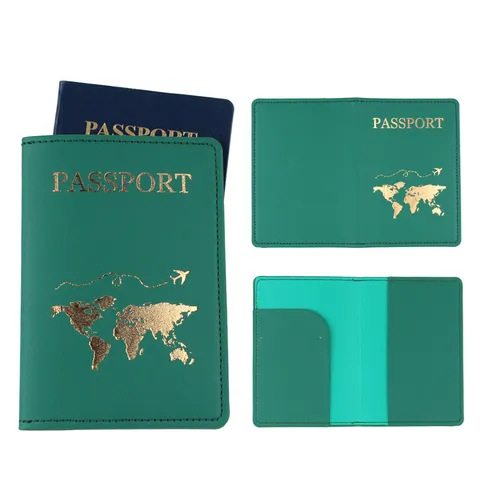 Porta Passaporto in Pelle PU Portafoglio Mappa del Mondo Bronzatura Organizzatore Documenti di Viaggio Custodia Uomo Donna