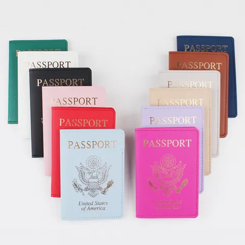 Porta Passaporto Multifunzionale in Pelle PU Portafoglio da Viaggio Cover con Emblema Nazionale USA Organizzatore Documenti