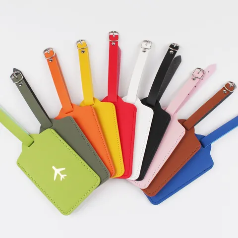 Étiquette à Bagages de Voyage en Cuir PU Colorée Motif Avion Identifiant de Nom d'Adresse de Valise Pour Accessoires de Voyage