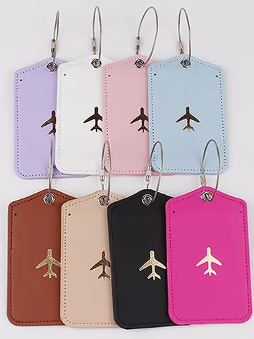 Modern PU Leather Luggage Tag With Steel Loop Airplane Embossed Travel Tag For Suitcase Backpack ID Labels Accessories