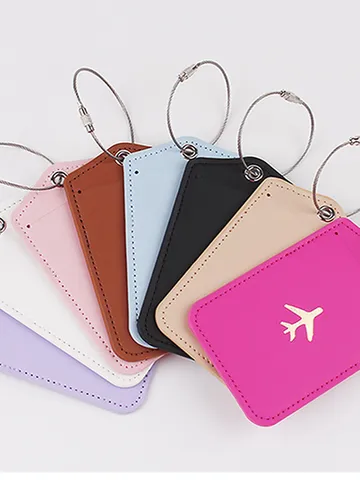 Modern PU Leather Luggage Tag With Steel Loop Airplane Embossed Travel Tag For Suitcase Backpack ID Labels Accessories