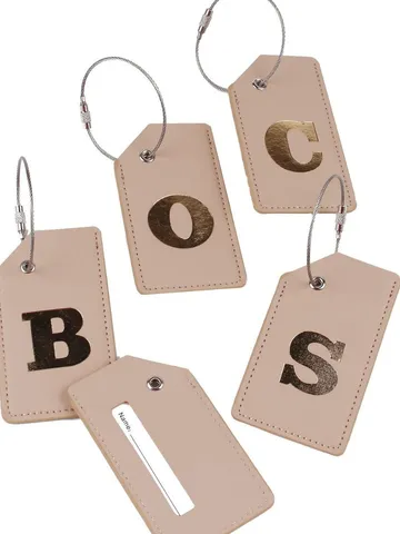 Etichetta per Bagaglio con Iniziale in Pelle PU Con Anello in Filo d'Acciaio Inossidabile Alfabeto Bronzato Etichetta ID per Valigia Accessori da Viaggio