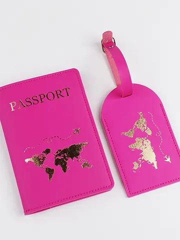 Porta Passaporto in Pelle PU Set Etichetta Bagaglio Mappa del Mondo Copertura Passaporto Organizzatore Documenti Biglietti Accessori per Viaggi