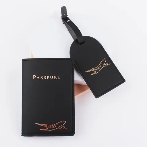 Set Porta Passaporto E Targhetta Per Bagaglio In Pelle PU Custodia Per Documenti Da Viaggio Impermeabile Con Motivo A Aereo Accessori Da Viaggio