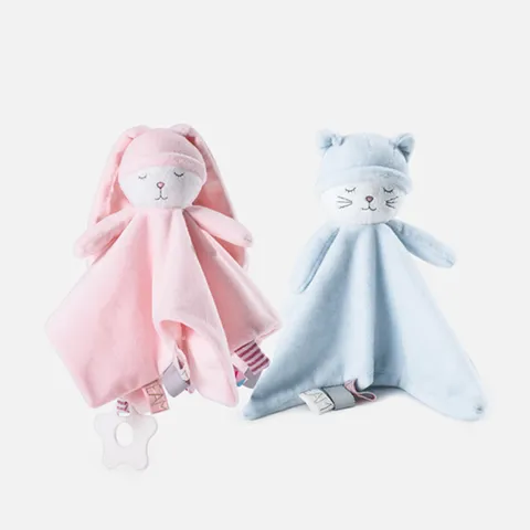 Baby Soothing Towel Plush Rabbit Sleeping Doll Infant Comfort Toy Polyester Soft Stuffed Animal With Teether