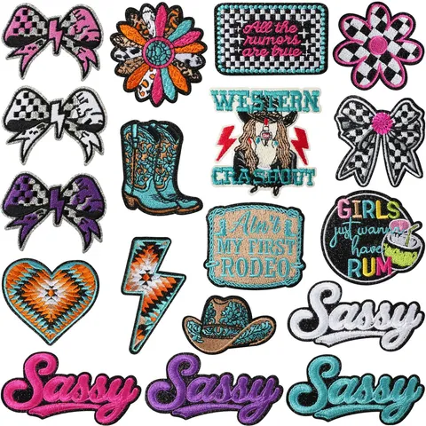 Estilo Western Vintage Parche de Tela Bordado de Poliéster Chaqueta de Mezclilla Reparación Letra Lazo Cuadros Termoadhesivo