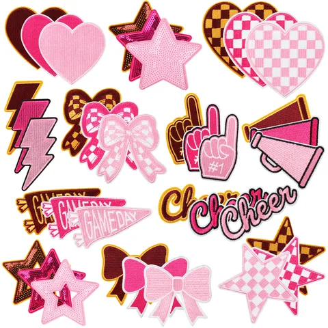 Embroidered Patches Iron On Applique DIY Decorative Clothing Patches For Jeans Backpacks Cute Heart Star Bow Iron-On Badges