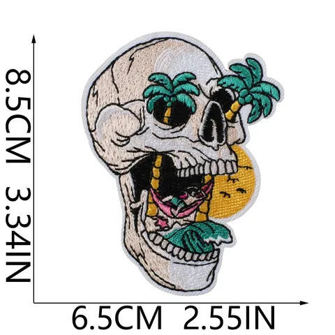 Retro Totenkopf Surfen Stickerei Flicken Hawaii Insel Stil Zum Aufbügeln Stoff Applikation Dekorative Abzeichen Für Kleidung
