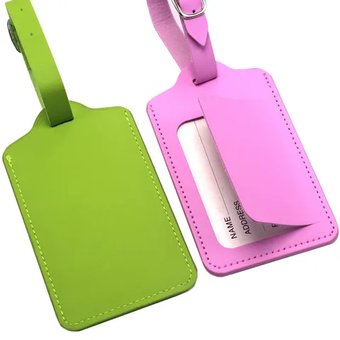 Solid Color PU Leather Luggage Tag Travel Bag Boarding Pass Privacy Name Address ID Label With Adjustable Strap For Suitcase