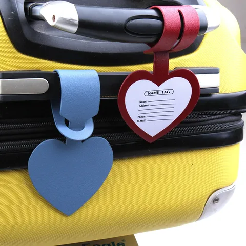 Heart Shape PU Leather Luggage Tag Suitcase ID Name Label With Steel Wire Loop Travel Accessories For Unisex Bags