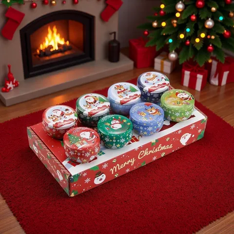 Christmas Tinplate Empty Candle Tins Round Metal Storage Containers With Santa Claus Snowman Festive Gift Party Decor