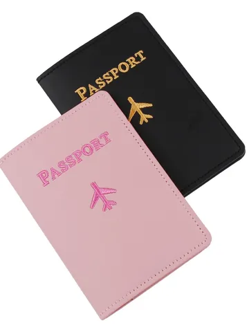 PU Leather Passport Holder Luggage Tag Set Embroidery Airplane Pattern Travel Document Organizer Card Case Men Women