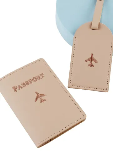 PU Leather Passport Holder Luggage Tag Set Embroidery Airplane Pattern Travel Document Organizer Card Case Men Women