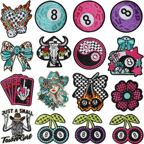 Western Cowboy Stil Billardball Stickerei Aufbügler Aufnäher Poker Jeansjacke Hut DIY Dekorative Applikation