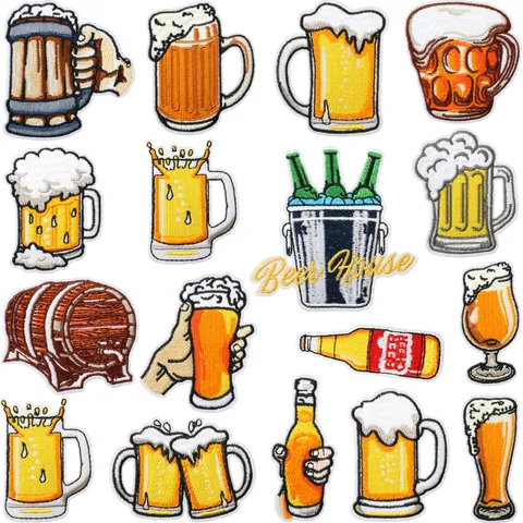 Sommer Bier Stickerei Stoff Flicken Süße Bierglas Fass Applikation Aufbügeln Aufnähen Abzeichen Für Kleidung DIY Dekoration