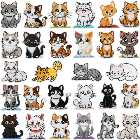 Cute Cartoon Cat Embroidery Patches Iron On Applique DIY Clothing Repair Badges For Clothes Backpacks Jackets Hats