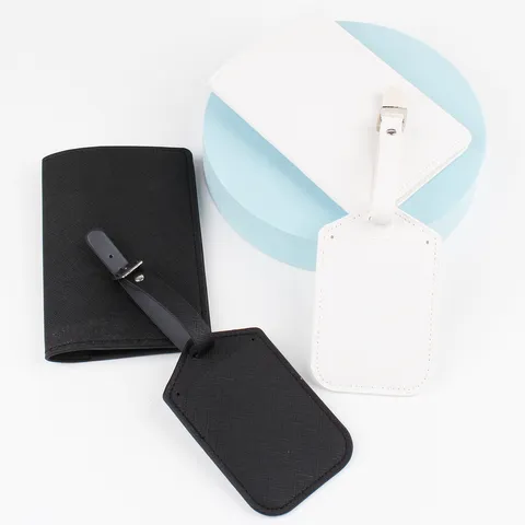 Set Porta Passaporto Etichetta per Bagagli in Pelle PU a Grana Incrociata Organizer Multifunzionale per Documenti Accessori da Viaggio Tinta Unita Impermeabile