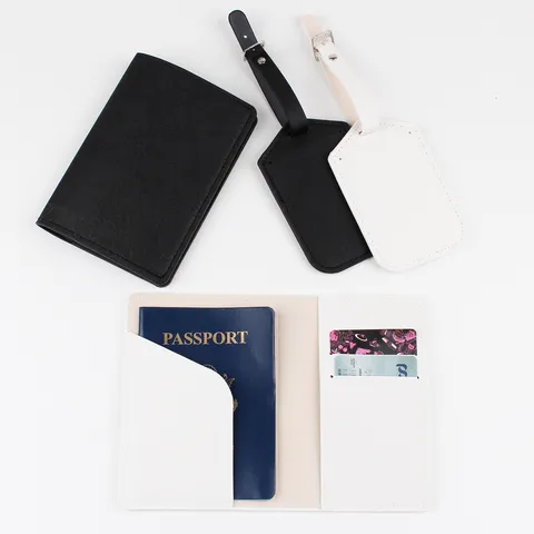 Set Porta Passaporto Etichetta per Bagagli in Pelle PU a Grana Incrociata Organizer Multifunzionale per Documenti Accessori da Viaggio Tinta Unita Impermeabile