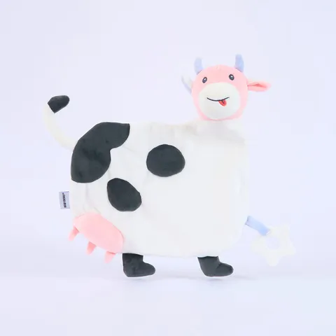 Baby Soothing Towel Plush Toy Cute Cow Stuffed Animal With Teether Soft Comfort Blanket Newborn Sleep Doll