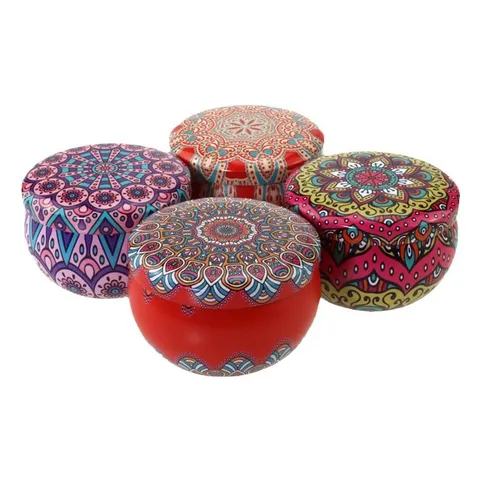 Retro Mandala Pattern Tinplate Storage Canister Round Metal Aromatherapy Candle Tin Empty Small Container Decorative Gift Box