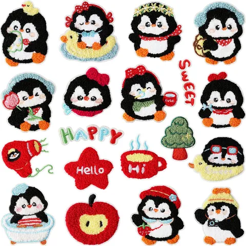 Cartoon Pinguin Bestickung Flicken Süß Tier Stoff Flicken Aufbügeln Applikation DIY Dekorative Flicken Für Kinder Kleidung Jacke