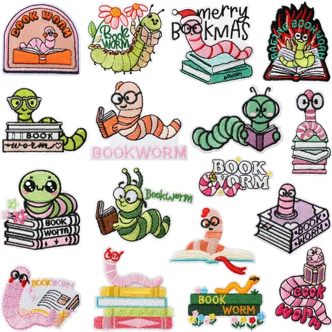 Bücherwurm Cartoon Stickerei Aufbügeln Patches Süße Lesen Tier Stoff Applikation DIY Kleidung Reparatur Zubehör