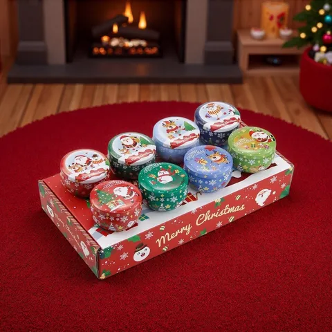 Christmas Tinplate Empty Candle Tins Round Metal Storage Containers With Santa Claus Snowman Festive Gift Party Decor