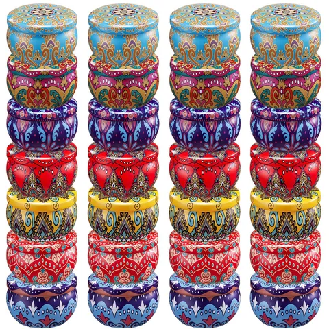 Boîte de Rangement en Métal Fer Blanc Imprimé Contenant Rond Boîte Cloche Pour Bougie Aromathérapie Cadeau Thé Bonbon Biscuit Emballage