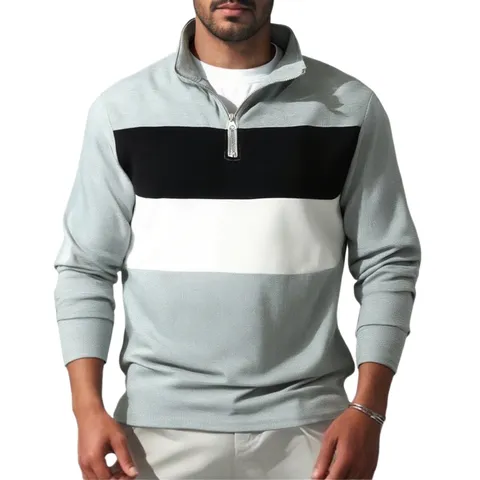 Andriko Retro Chroma Block Makry Manyki Polo Shirt Casual Orthios Giaka Quarter Zip Pullover Tops