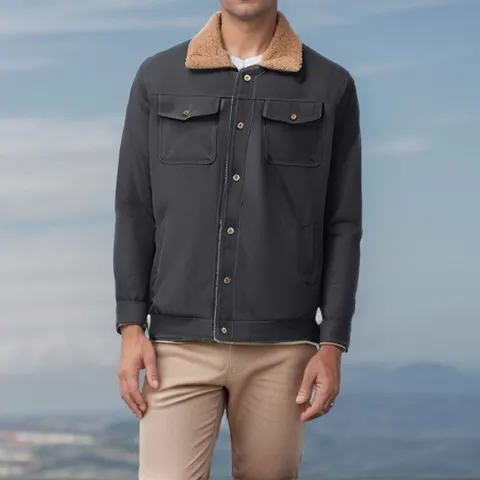 Giacca Casual da Lavoro in Cotone Foderato in Pile da Uomo Revers Monopetto Tasche Multiple Capospalla Ispessito