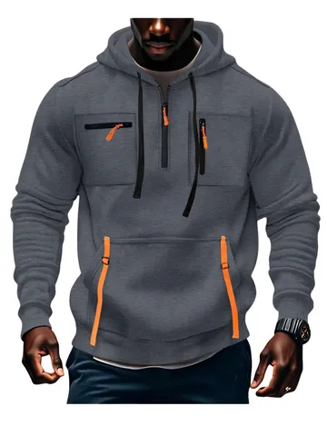 Felpa con Cappuccio e Cerniera da Uomo a Manica Lunga Spessa Abbigliamento Sportivo Casual