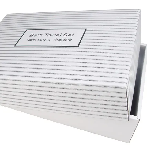 Boîte Cadeau en Papier Épaissie Boîte d'Emballage Rayée Pour Ensemble de Serviettes de Textiles de Maison Luxe Marquage à Chaud Stockage