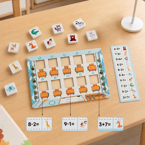 Kids Wooden Math Puzzle Toy Animal Seating Number Matching Game Educational Early Learning Addition Subtraction Board Game