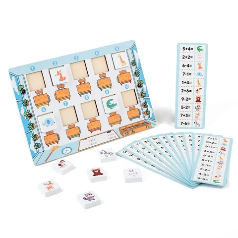 Kids Wooden Math Puzzle Toy Animal Seating Number Matching Game Educational Early Learning Addition Subtraction Board Game