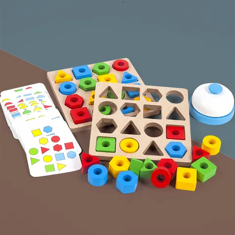 Wooden Geometric Shape Matching Battle Game Montessori Color Recognition Interactive Board Game Multiplayer Fun Gift