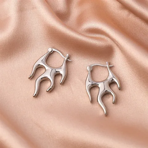 Minimalist Copper Flame Hoop Earrings With 925 Sterling Silver Earring Post Punk Fluid Metal Huggie Earrings For Women Jewelry