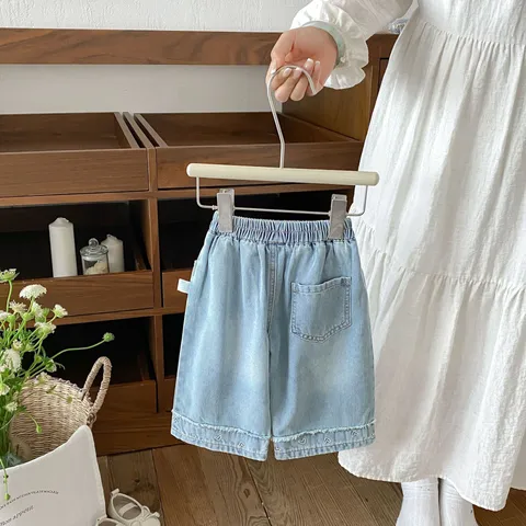 Girls Casual Wide Leg Jeans Cute Heart Embroidery Loose Denim Trousers Children Spring Autumn Bottoms