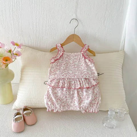 Baby Girls Summer Floral Ruffle Tank Top And Shorts Two Piece Set Toddler Sweet Casual Outfit Clothes