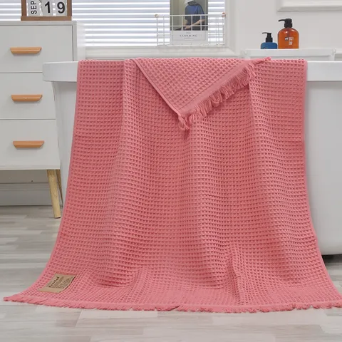 Reine Baumwolle Waffelpiqué Badetuch Großes Format Fransen Schal Decke Weich Saugfähig Heim Badezimmer Textil