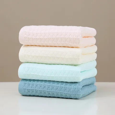 Serviette en Gaufre de Pur Coton Ménage Doux Absorbant Serviette de Visage Couleur Unie Épaissie Serviette de Main de Salle de Bains