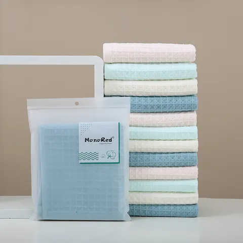 Serviette en Gaufre de Pur Coton Ménage Doux Absorbant Serviette de Visage Couleur Unie Épaissie Serviette de Main de Salle de Bains