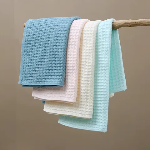 Drap de Bain Gaufré en Pur Coton Usage Domestique Doux Absorbant Respirant Grand Drap de Bain Cadeau