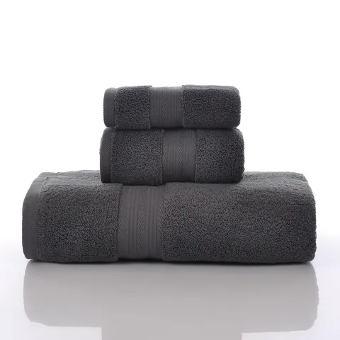 Ensemble de Serviettes en Coton Couleur Unie Bordure Double Satin Doux Absorbant Bain Main Visage pour Maison Salle de Bains