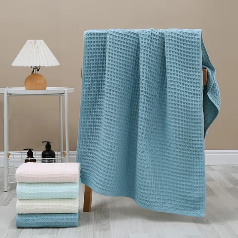 Drap de Bain Gaufré en Pur Coton Usage Domestique Doux Absorbant Respirant Grand Drap de Bain Cadeau