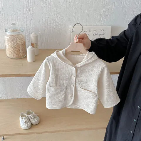 Infant Baby Hooded Cotton Coat Cute Cartoon Bear Print Single-Breasted Outerwear Toddler Fall Jacket