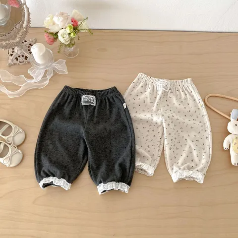 Girls Spring Korean Style Floral Casual Pants Cotton Bloomers Cinched-Cuff Long Pants